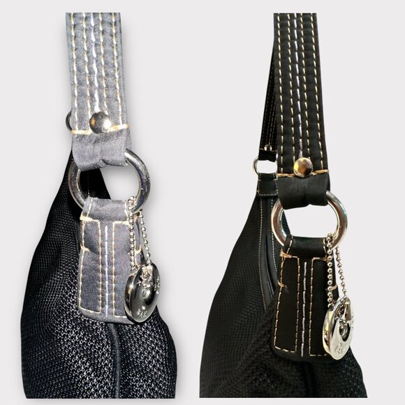 The Sak Purse Black Woven Shoulder Bag 4543 Top Handle Handbag Bag Charm - Picture 7 of 11